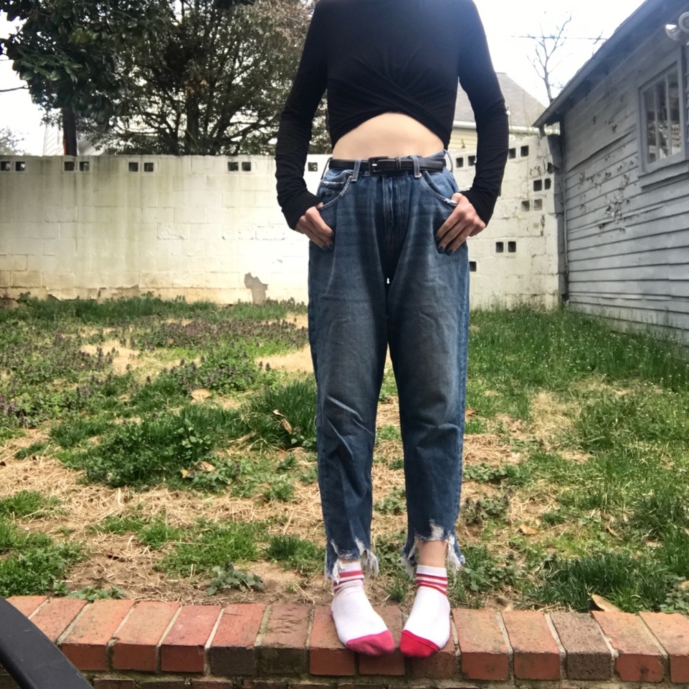 Distressed mom jeans